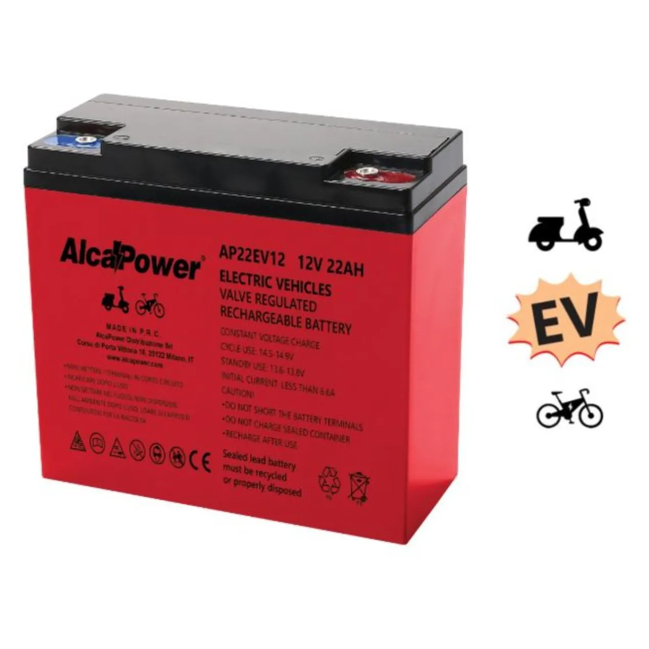 Batteria Al Piombo Ricaricabile AGM EV Per Servizi 12v 22ah