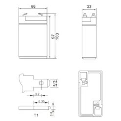 Batteria Al Piombo Ricaricabile AGM Per Servizi 6v 3,2 Ah-(mm) 33x66x