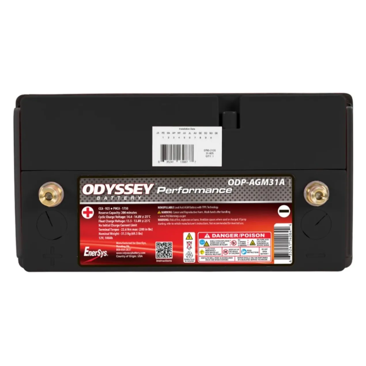 Batteria Odyssey Odp-agm31a (ex 31-925t) Agm Performace Auto 100 Ah.