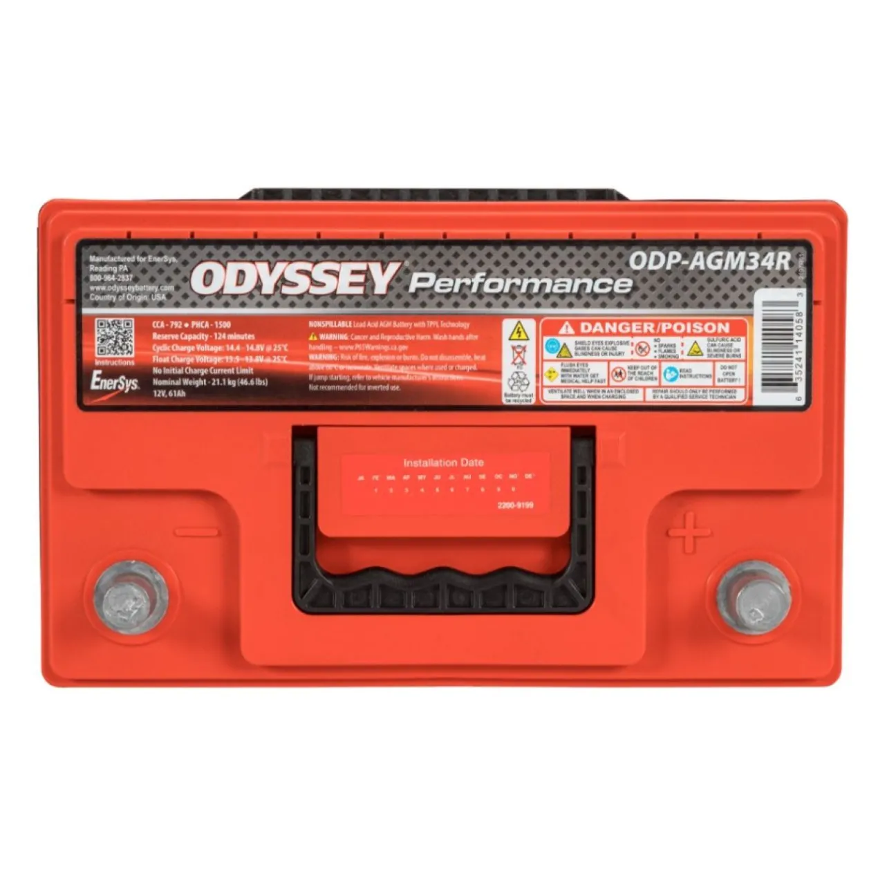 Batteria Odyssey Odp-agm34r (ex 34r-790) Agm Performance Auto 61 Ah.