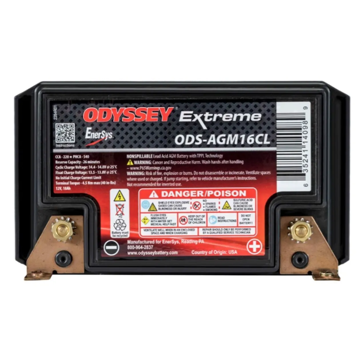 Batteria Odyssey Ods-agm16cl (ex Pc625) Agm Extreme Series 18 Ah.