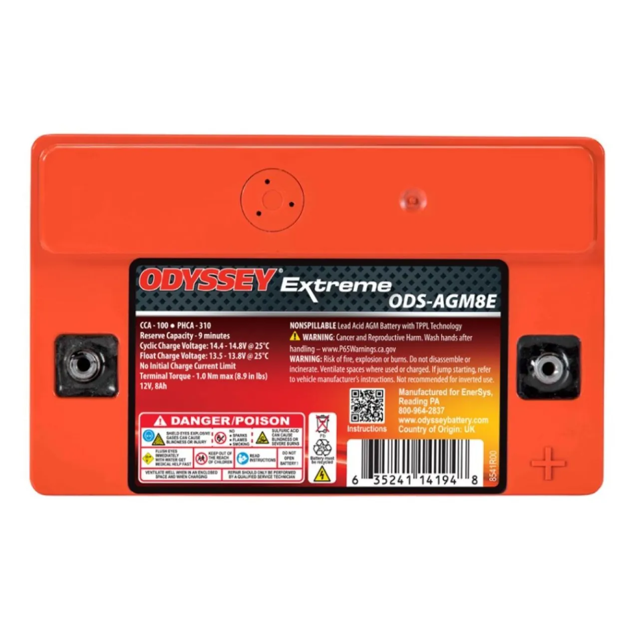 Batteria Odyssey Ods-agm8e (ex Pc310) Agm Extreme Series 8 Ah.