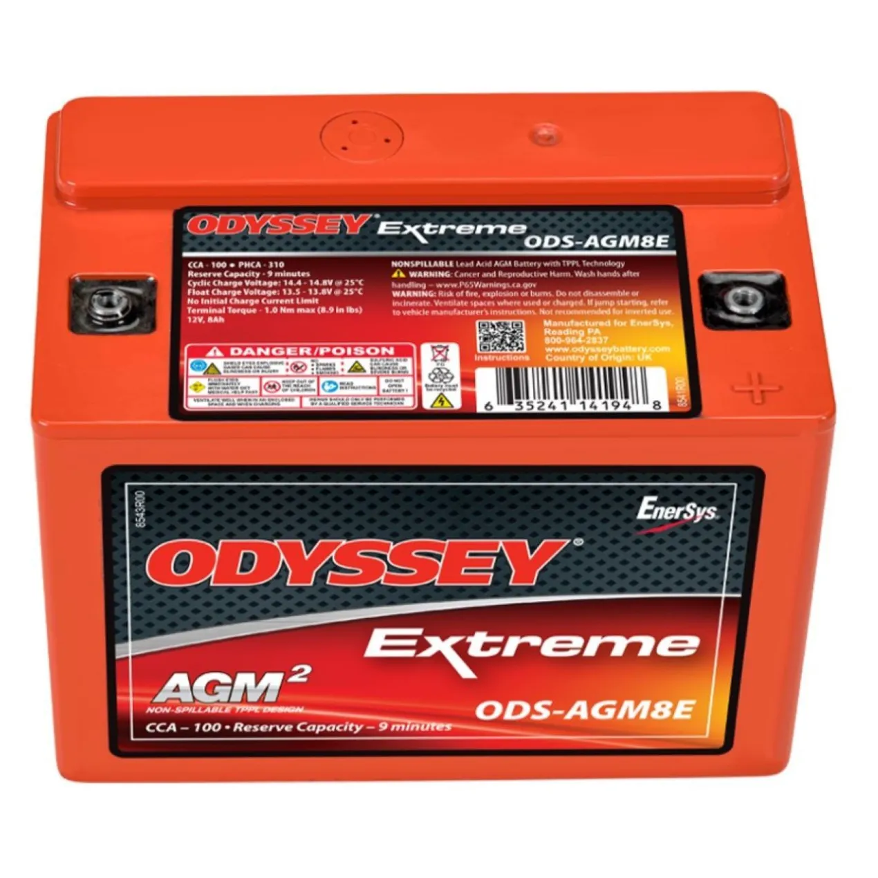 Batteria Odyssey Ods-agm8e (ex Pc310) Agm Extreme Series 8 Ah.