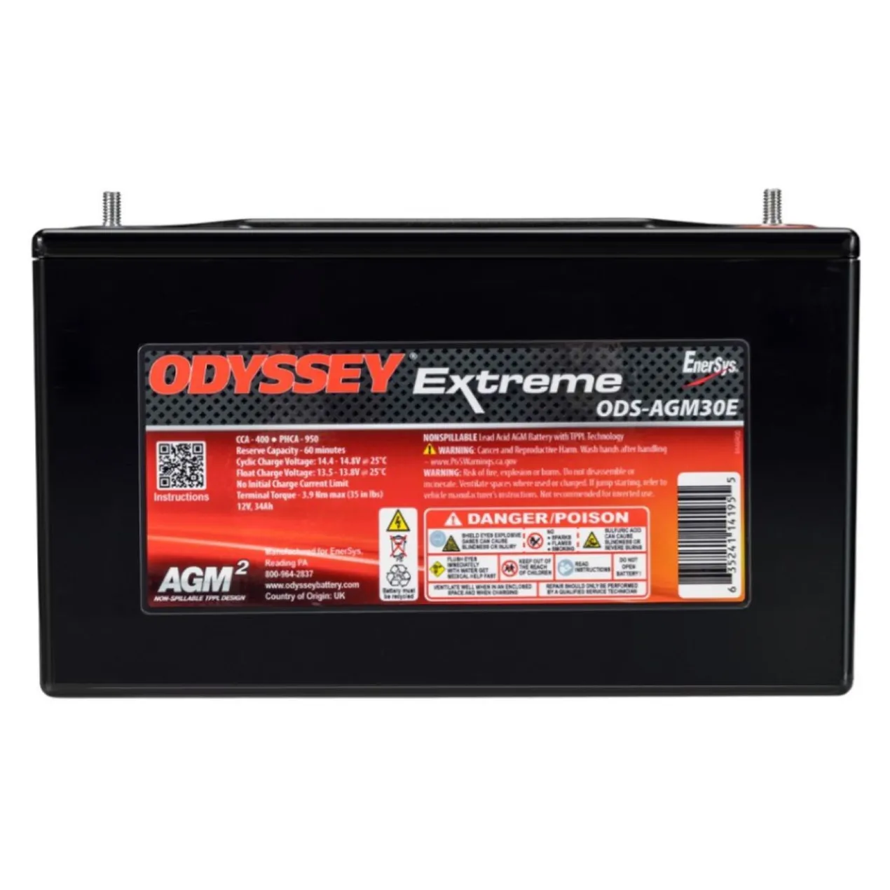 Batteria Odyssey Ods-agm30e (ex Pc950) Agm Extreme Series 34 Ah.