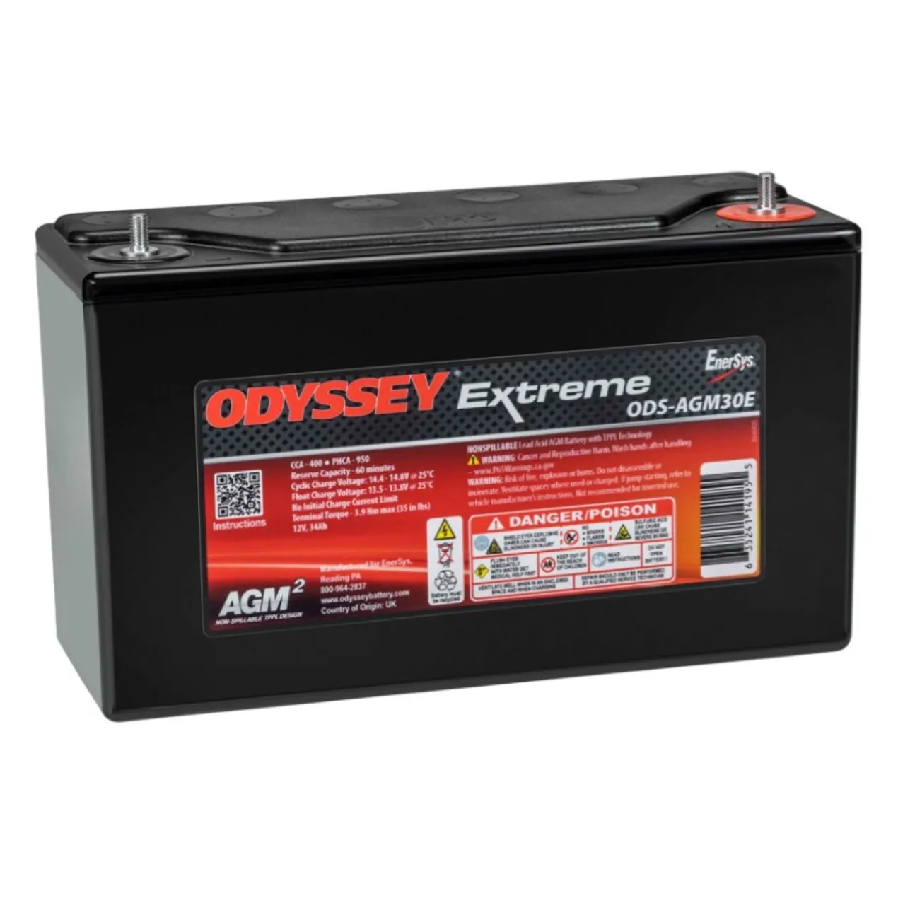 Batteria Odyssey Ods-agm30e (ex Pc950) Agm Extreme Series 34 Ah.
