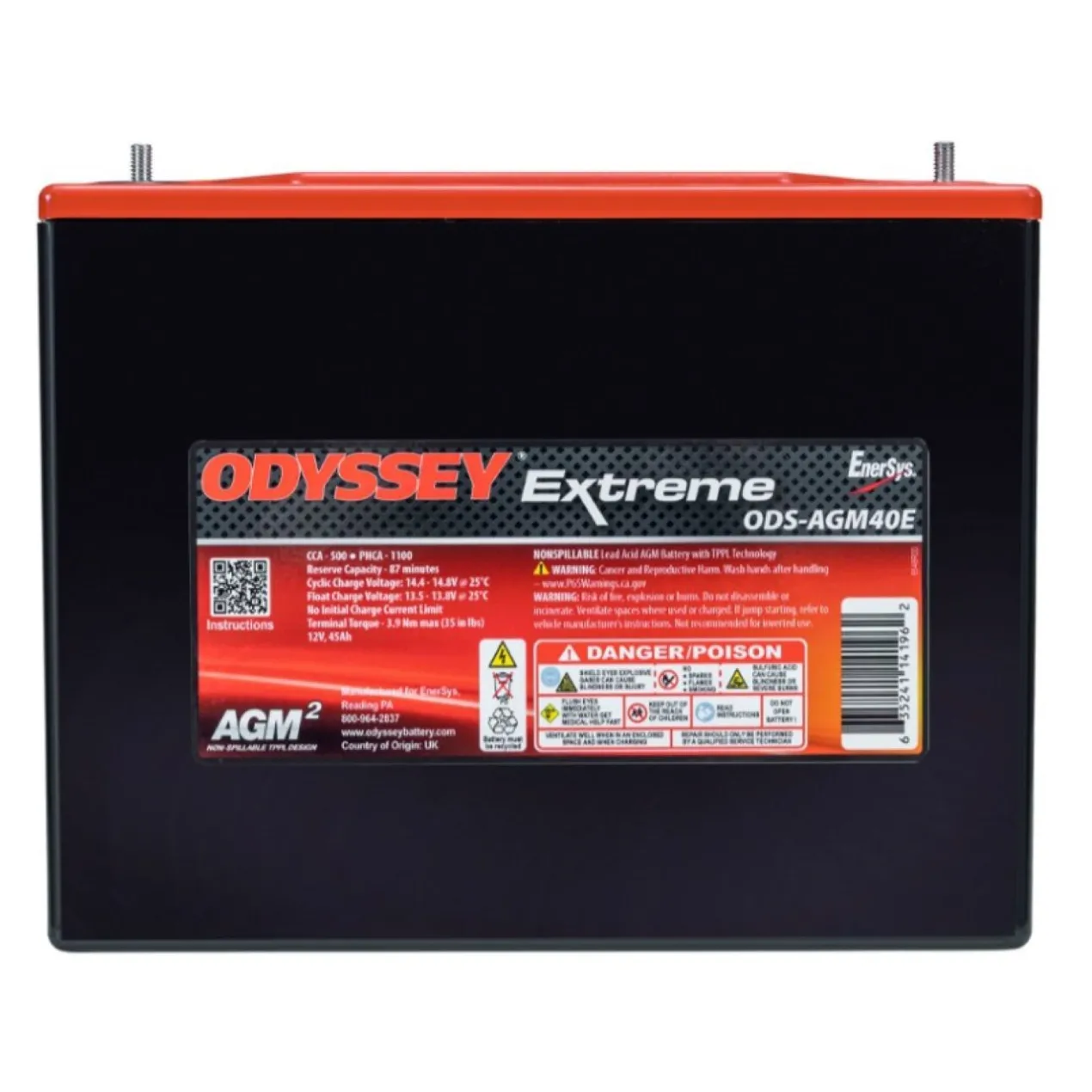 Batteria Odyssey Ods-agm40e (ex Pc1100) Agm Extreme Series 45 Ah.