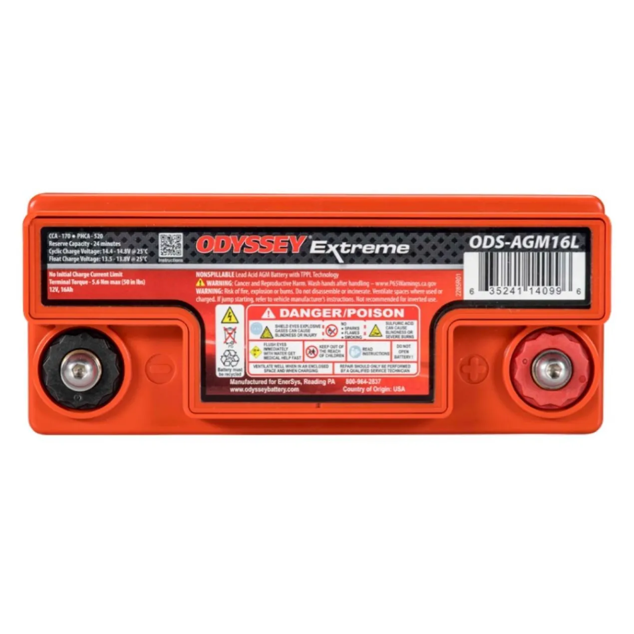 Batteria Odyssey Ods-agm16l (ex Pc680) Agm Extreme Series 16 Ah.