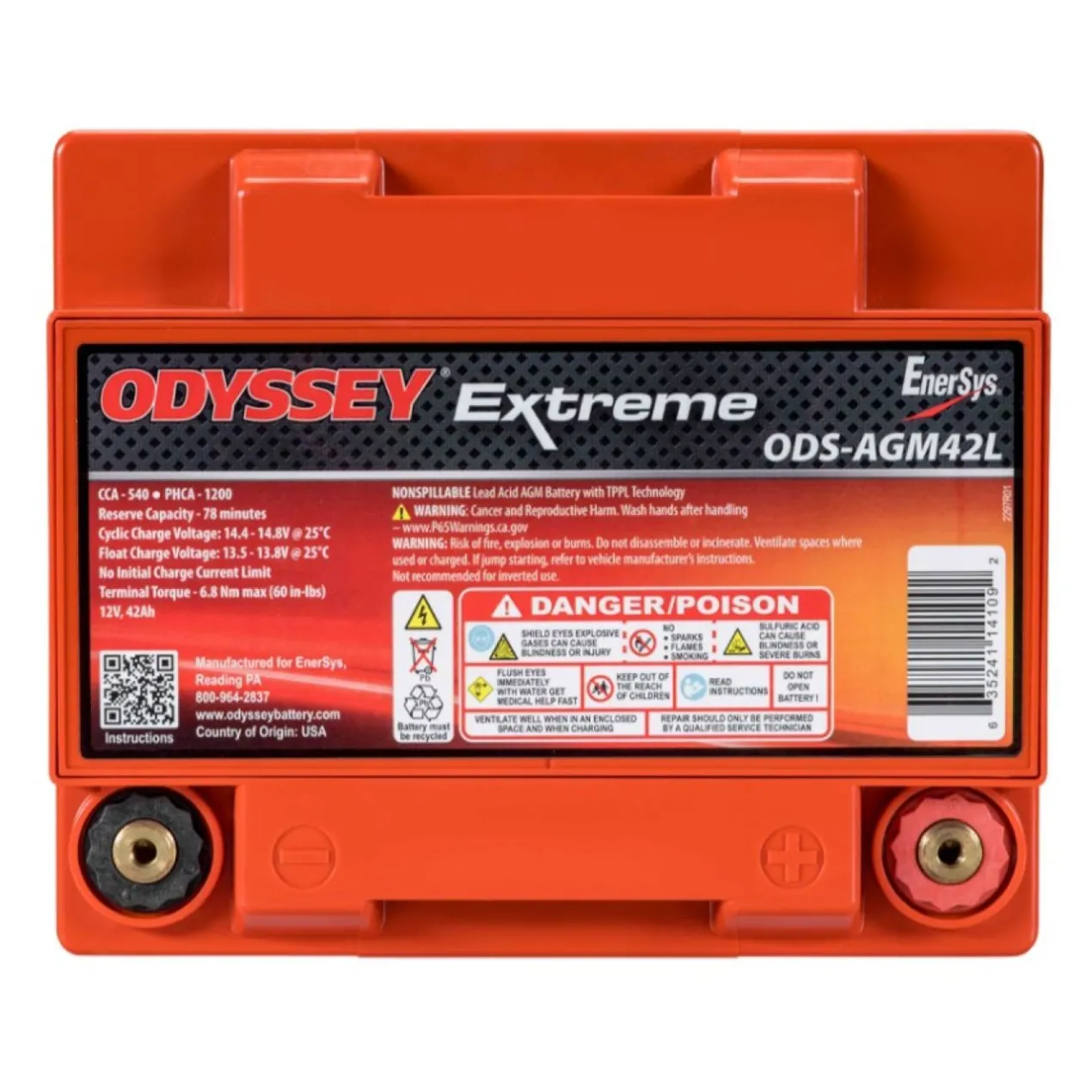 Batteria Odyssey Ods-agm42l (ex Pc1200) Agm Extreme Series 42 Ah.