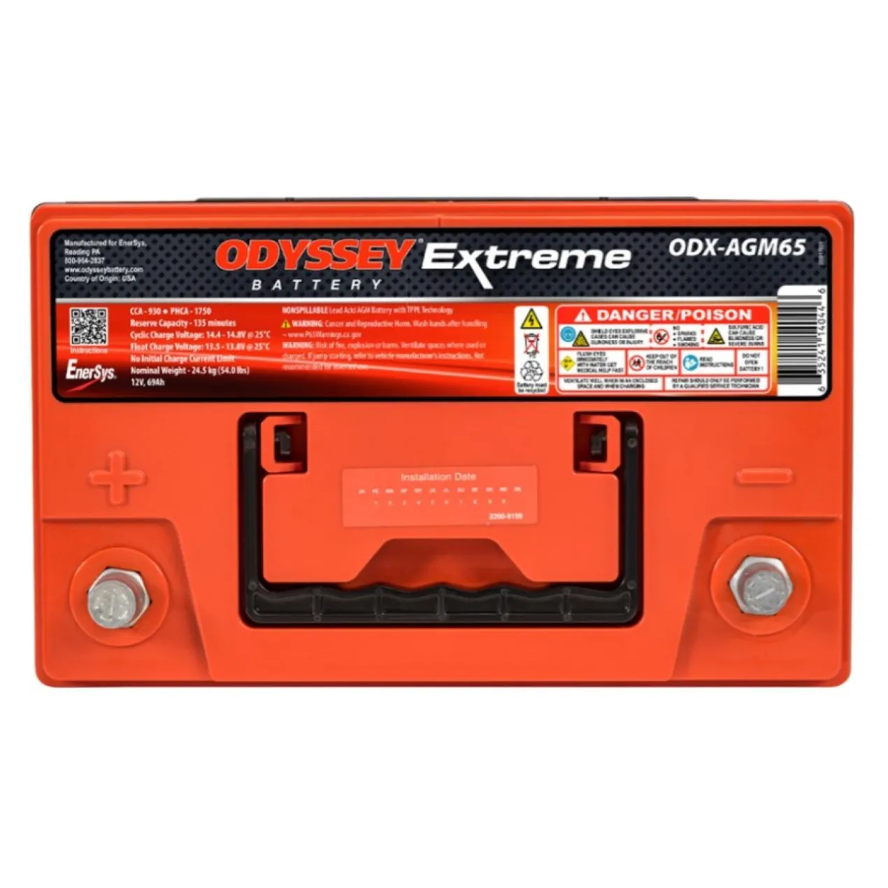 Batteria Odyssey Odx-agm65 (ex 65-pc1750t) Agm Extreme Series 74 Ah.