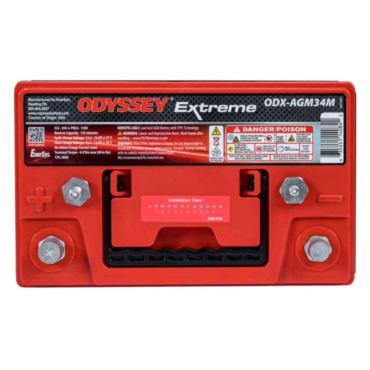 Batteria Odyssey Odx-agm34m (ex 34m-pc1500) Agm Nautica E Diporto 68 Ah.