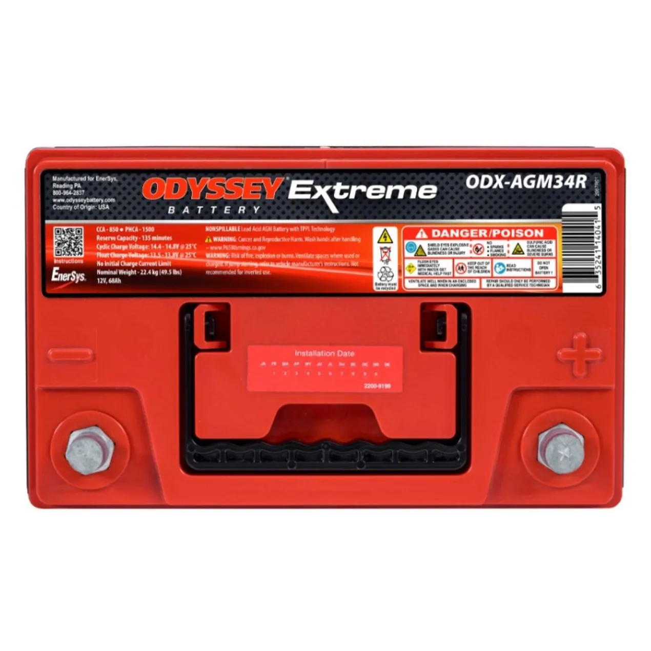 Batteria Odyssey Odx-agm34r (ex 34r-pc1500) Agm Extreme Series 68 Ah.