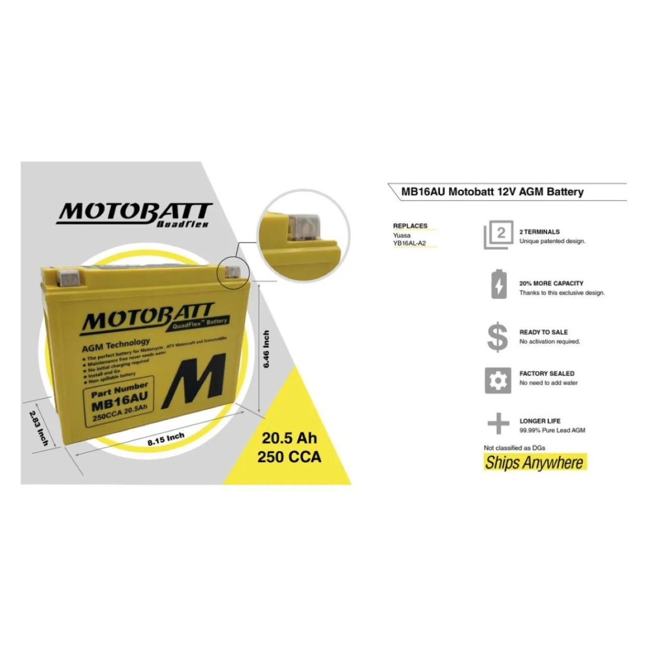 Batteria Potenziata Agm Motobatt 20,5 Ah Mb16au