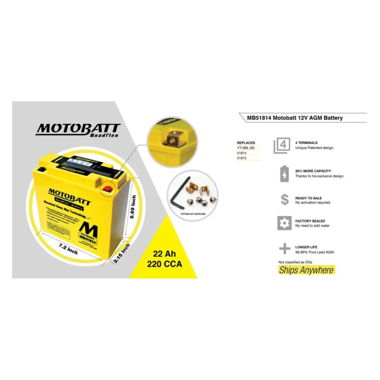 Batteria Potenziata Agm Motobatt 22 Ah Mb51814