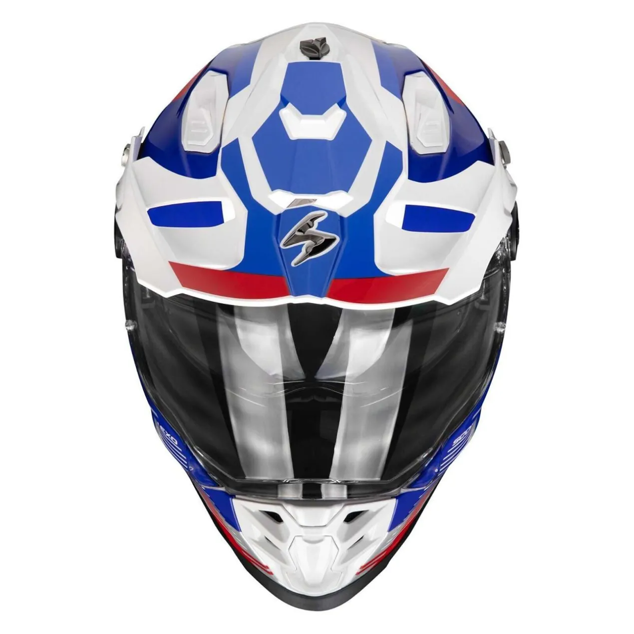 Casco Integrale Adventure Scorpion Adf-9000 Air Patrol Bianco Blu Rosso