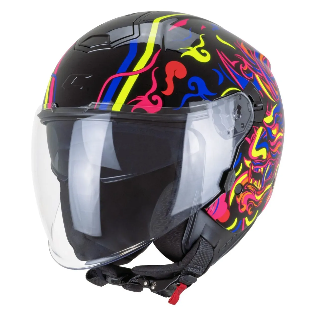 Casco Jet Cgm 126s Ipe Demon Nero Blu Rosso Giallo