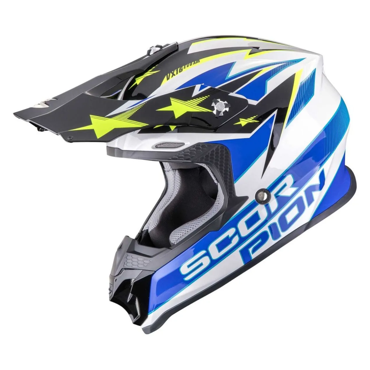 Casco Motocross Scorpion Vx-16 Evo Air Patriot Bianco Blu Giallo