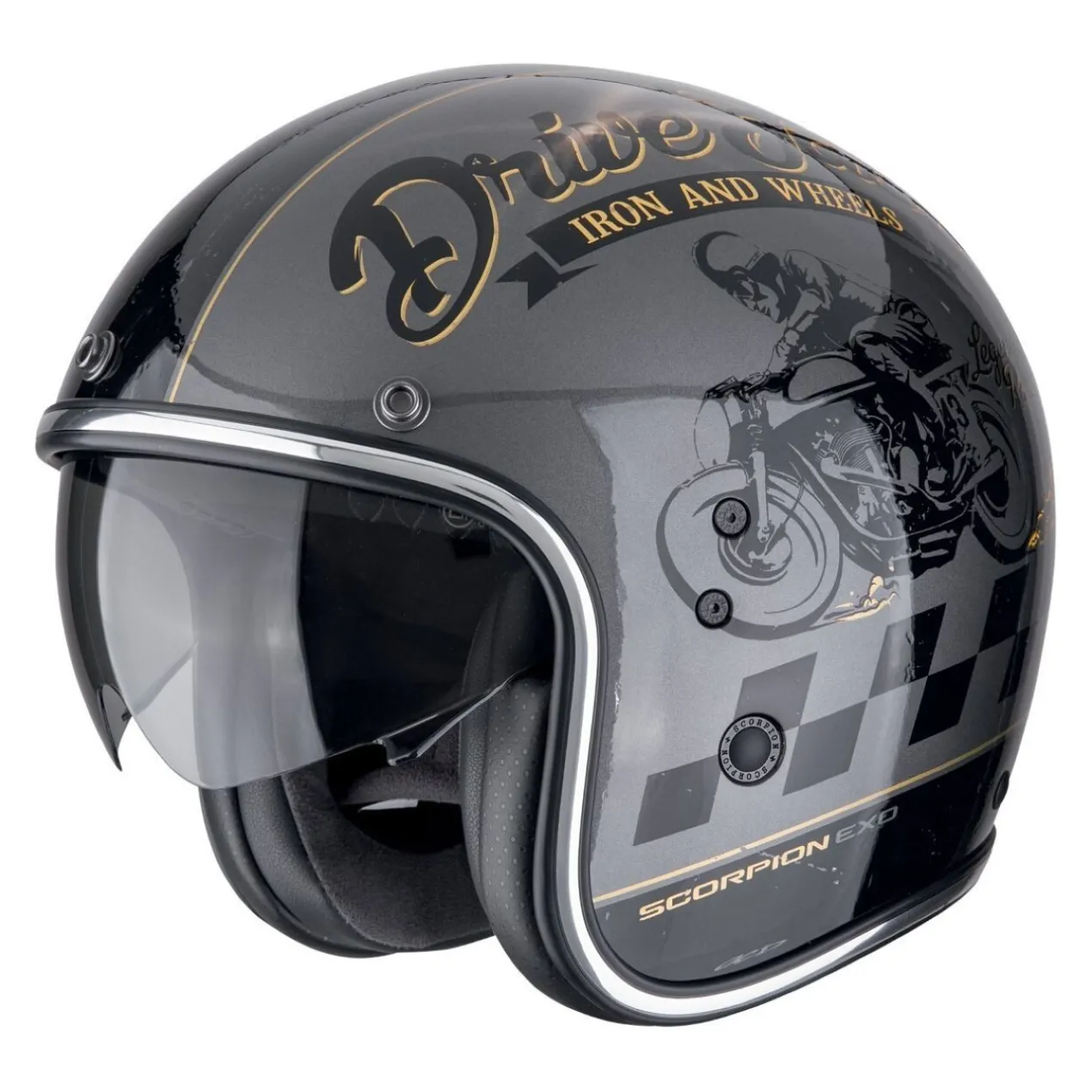 Casco Scorpion Belfast Evo Drive Fast Argento-nero-oro