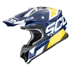 Casco Scorpion Vx-16 Evo Air Analog Bianco Blu Giallo
