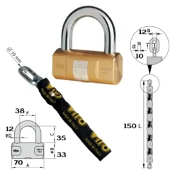 Catena Viro Con Lucchetto Maglia Nera 10mm X 150cm Forniti Separatamente