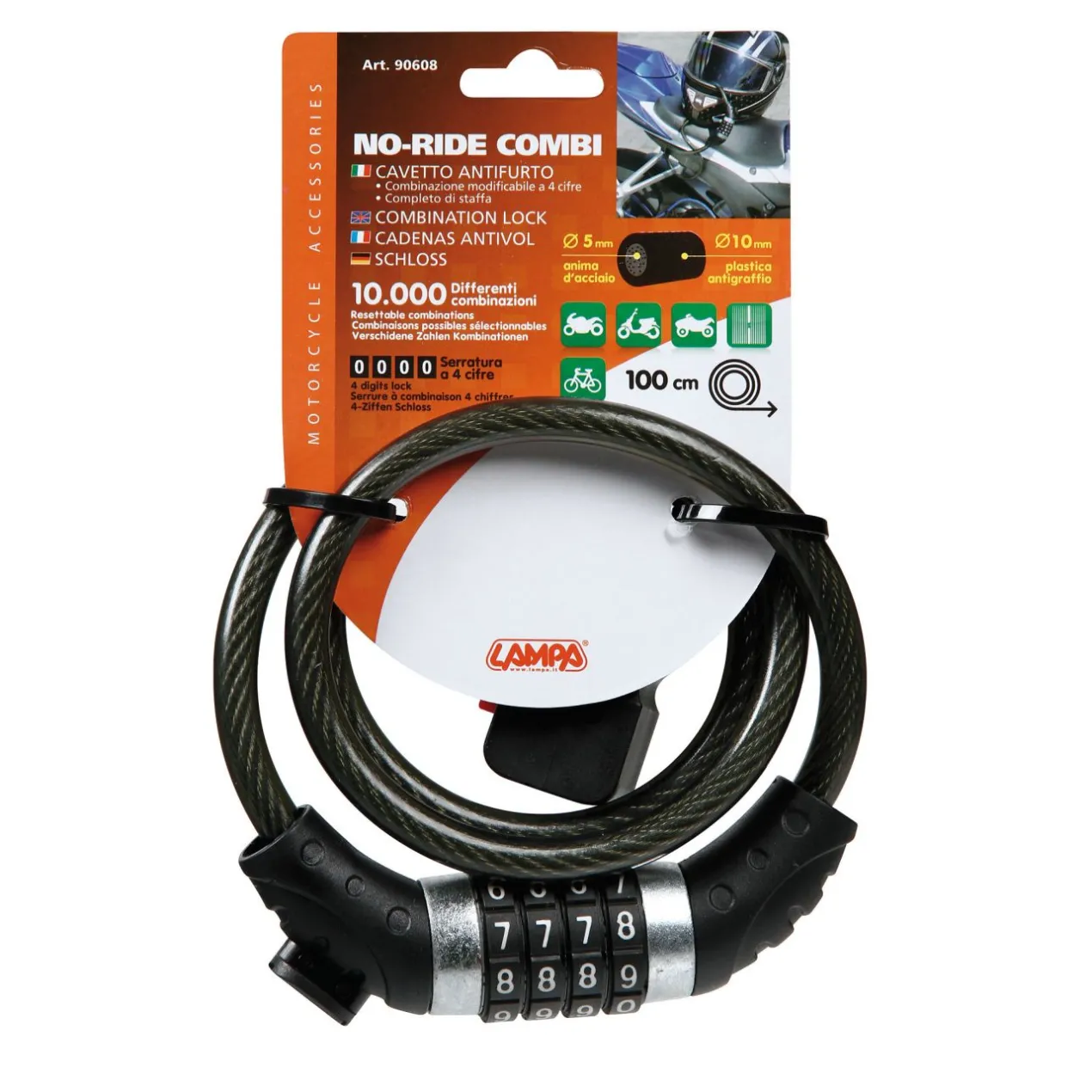 Cavo Antifurto No-ride Combi 10mmx0,9mt Lampa 90608