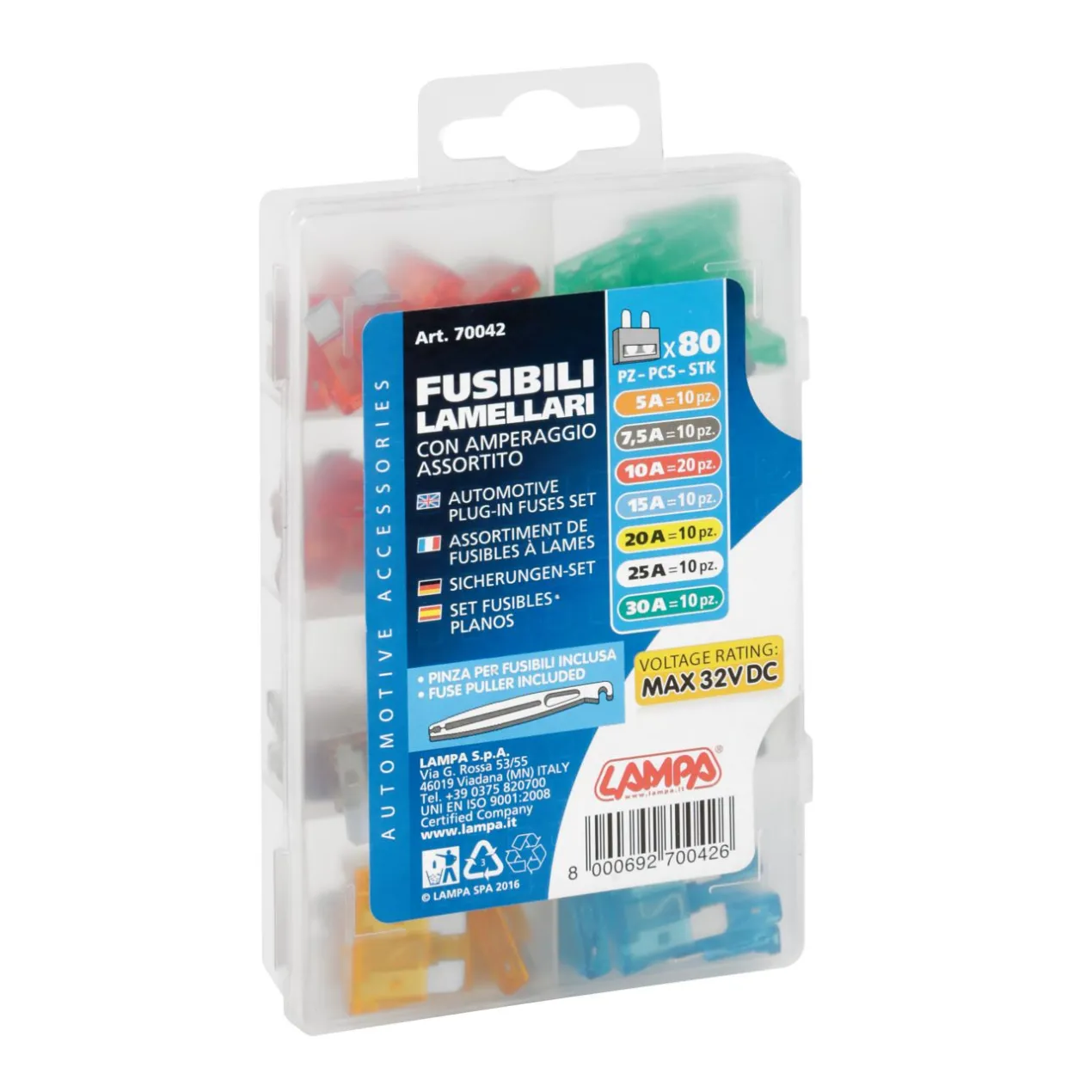 Confezione 80 Pz. Fusibili Lamellari Assortiti Lampa 70042