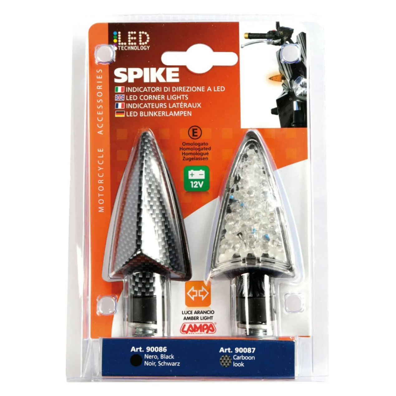 Coppia Frecce Al Led Lampa Omologate Mod Spike 12v Carbon Look