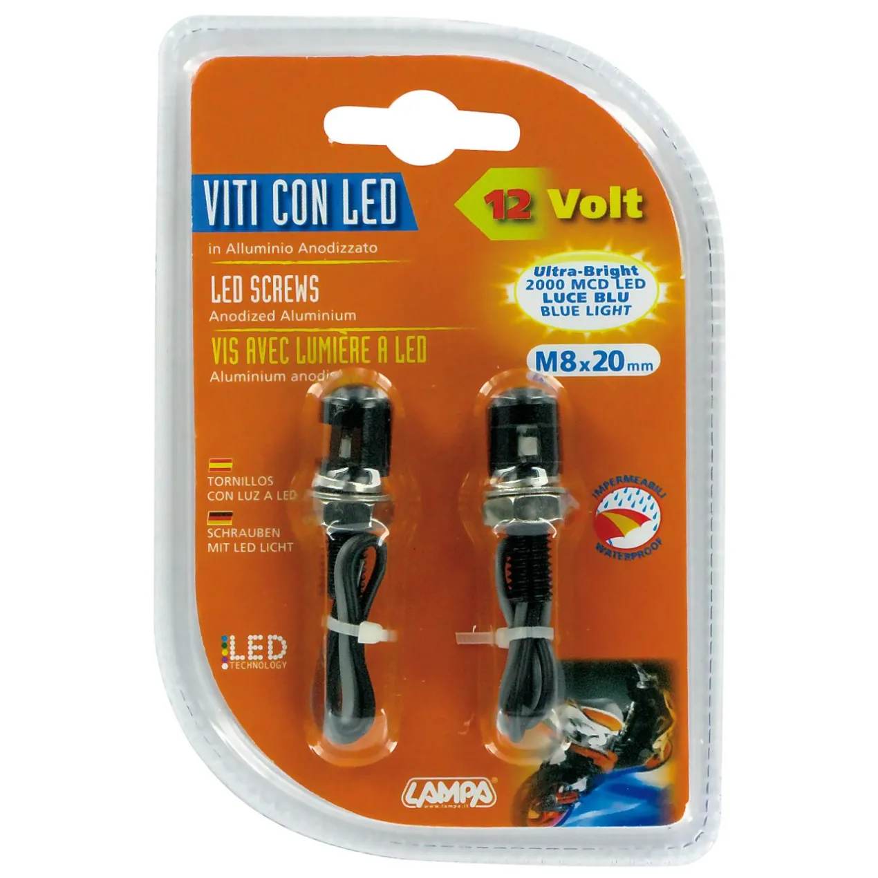 Coppia Viti M8 Nero Con Luce Blu A Led Lampa 90179