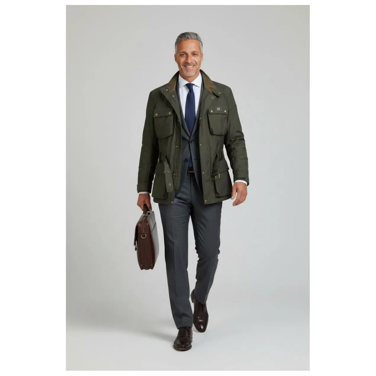 Giacca Ixs Tartan Verde Oliva con Cinta stile British