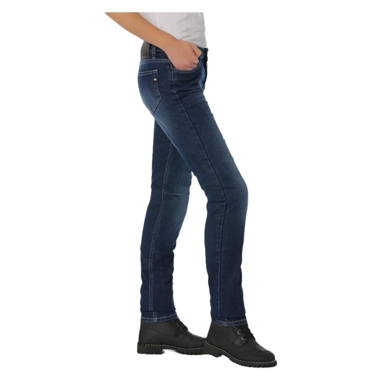 Jeans Moto Pmj New Rider Donna Made In Italy Blue