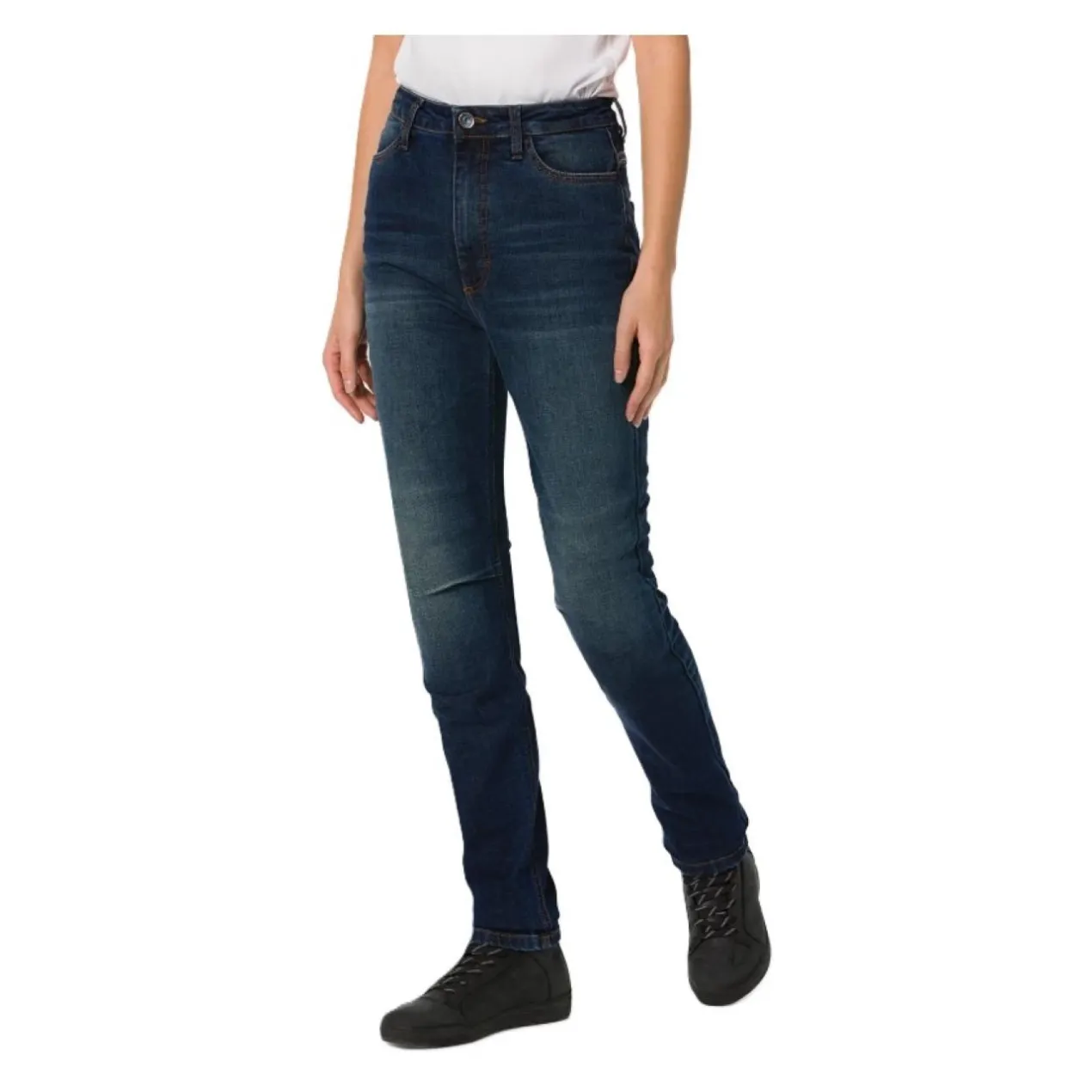 Jeans Moto Pmj Sara Vita Alta Made In Italy Blue