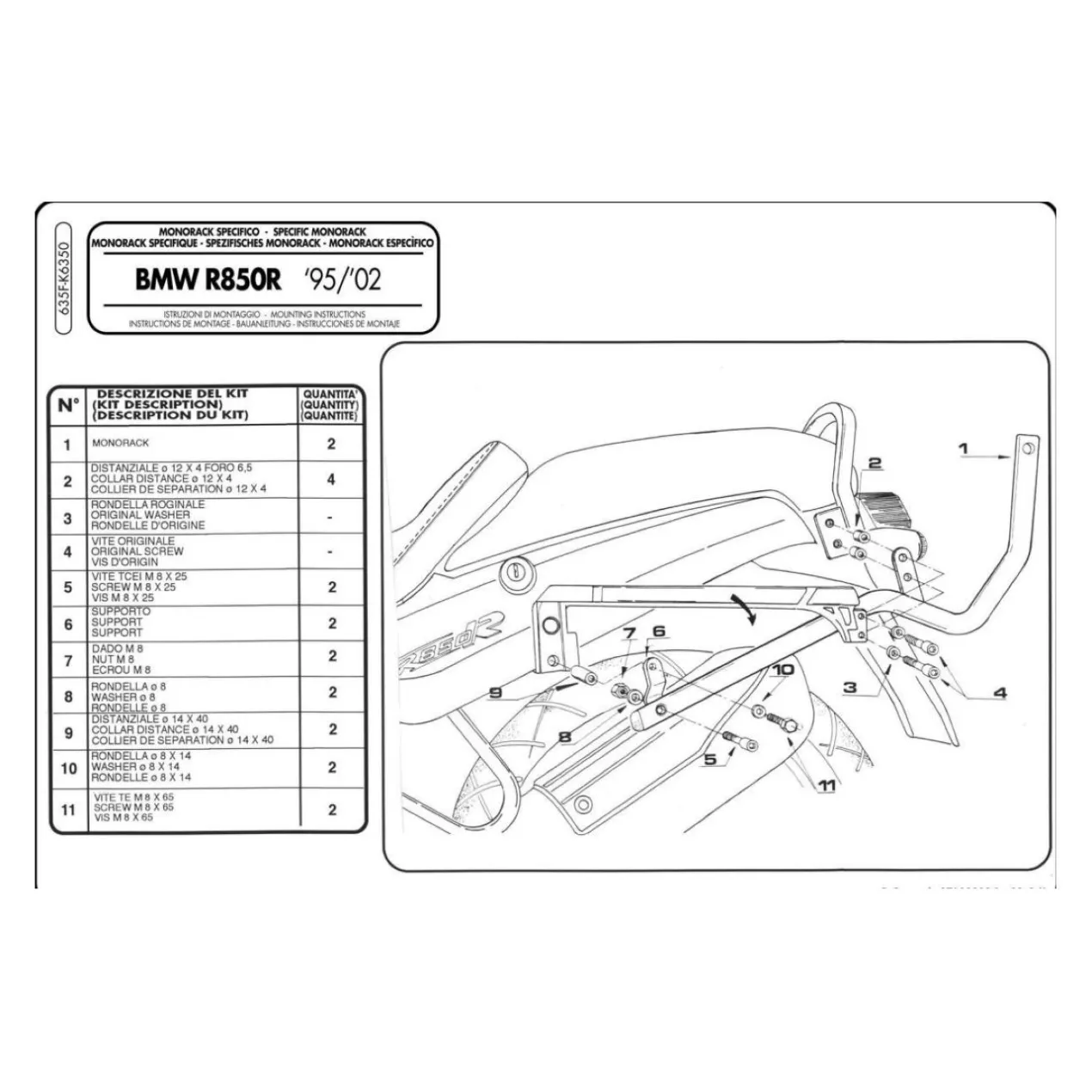 Laterali Monorack Givi 635F Bmw R 850 R 95/02