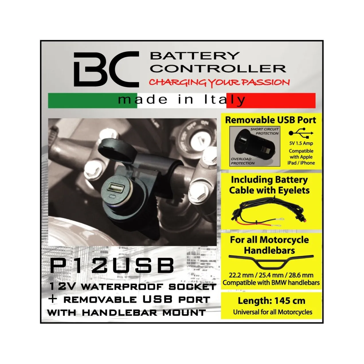 Presa Accendisigaro + Usb Da Manubrio P12usb
