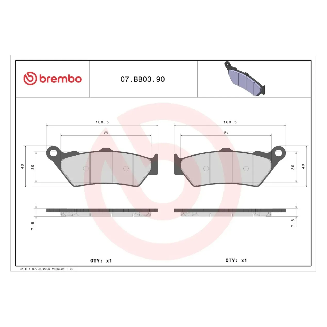 Set Pastiglie Brembo 07bb0390 Genuine Parts Sint.