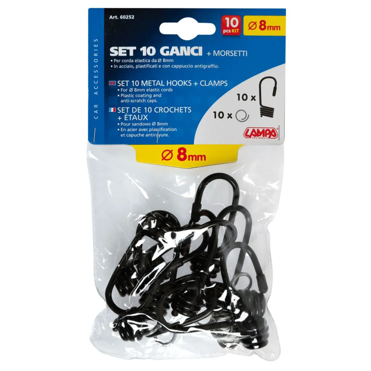 Set 10 Ganci E Morsetti Metal Per Corda Elastica 8mm Lampa 60252