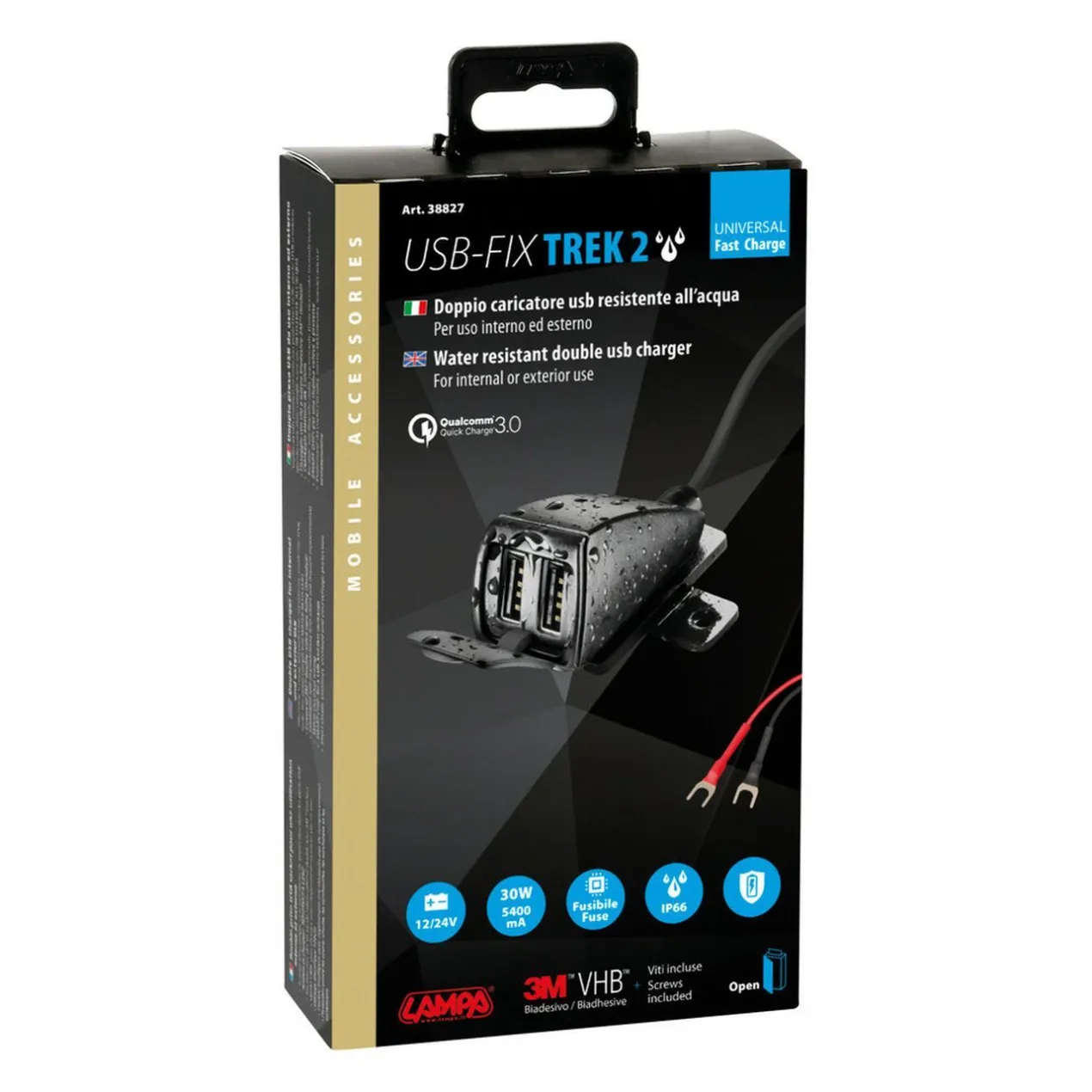 Usb-fix Trek 2, Doppio Caricatore Usb Resistente All’acqua Lampa 38827
